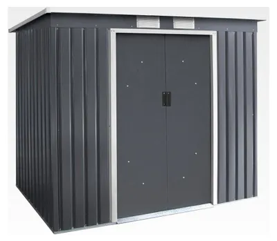 Produktbild von Metall Gartenhaus, Geräteschuppen für Garten und Fahrräder, Gartenschuppen mit Fundament, Maße 213x130x173 cm, Pultdach in Anthrazit