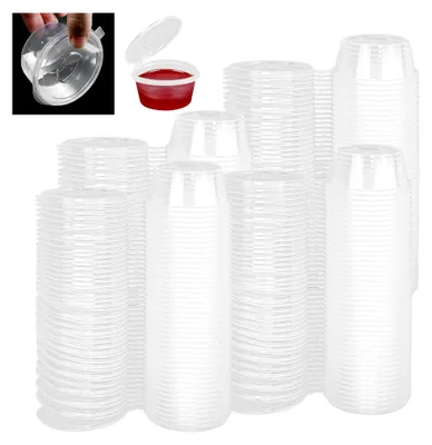 Produktbild von 100 Stück 75 ml Aufbewahrungsbehälter mit Deckel, auslaufsichere Frischhaltedosen für Saucen, Dips und Gewürze, mikrowellengeeignet