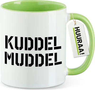 Produktbild von Huuraa Kaffeetasse Kuddelmuddel Schriftzug 330ml Grün Keramik Kaffeebecher Geschenkidee
