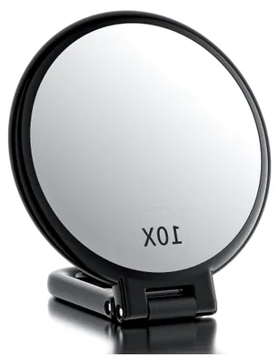 Produktbild von Handspiegel mit Griff, Doppelseitiger Kosmetikspiegel mit 10X/1X Vergrößerung, Faltbarer Schminkspiegel, Tragbarer Reisespiegel für Make-up