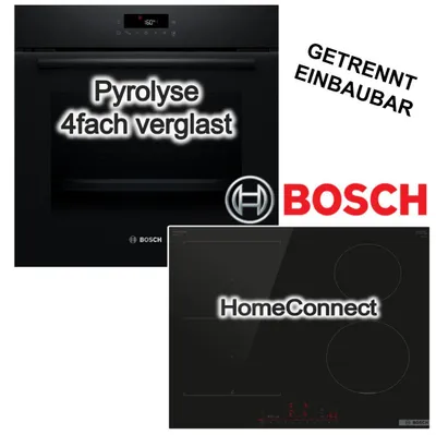 Produktbild von Herdset BOSCH Einbaubackofen Pyrolyse 3D Heißluft AutoPilot + Induktionskochfeld PowerBoost CombiZone Home Connect