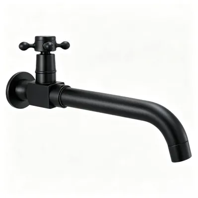 Wandkaltwasserhahn 360° drehbar, 24 cm, Messing, schwarz