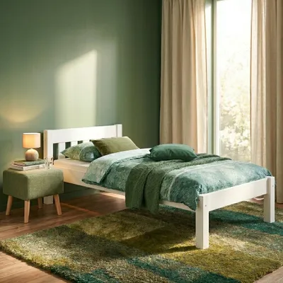 Produktbild von Futonbett Einzelbett 100x200 Massivholzbett Kiefer weiß Bettrahmen Zubehör wählbar V-60.38-10Wohne Zubehör