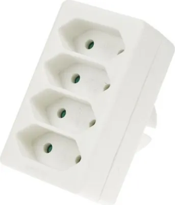 Produktbild von Perel Steckdosen-Verteiler, 4 Europastecker, Typ-E-Stecker, Polypropylen, Innenbereich, Weiß