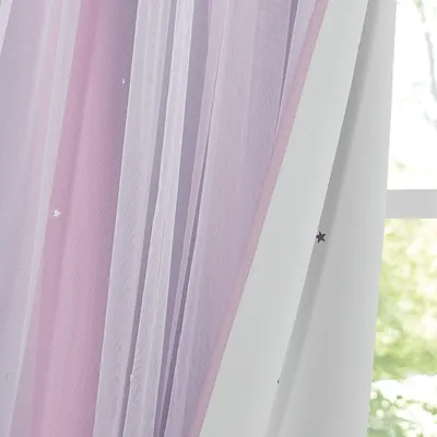 Produktbild von Famanu Verdunkelungsgardinen Kinderzimmer 2 Stück mit Voile - Rosa + Lila