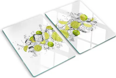 Produktbild von Tulup Glas Herdabdeckplatte - 2x40x52 cm - Glaskeramikkochfeld-Abdeckung Spritzschutz Glasabdeckplatte Kochplattenabdeckung und Schneidebrett - Zweiteilig - Essen & Getränke - Limette Eiswürfel - Grün