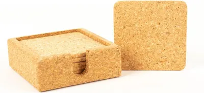 Produktbild von INNA-Glas Kork Glasuntersetzer MINARA, quadratisch, mit Halter, 6 Stück, Natur, 9x9cm, Stärke 0,5cm - Korkuntersetzer
