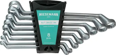 Immagine prodotto di Set di 8 chiavi con doppio anello 6-22 mm I WIESEMANN 1893 I kit di chiavi per viti DIN 838 piegate inserite nel supporto I 81260