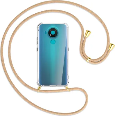 Produktbild von Handykette Backcover-Schutzhülle mit Band (Metall goldfarben) für Nokia 3.4 - beige