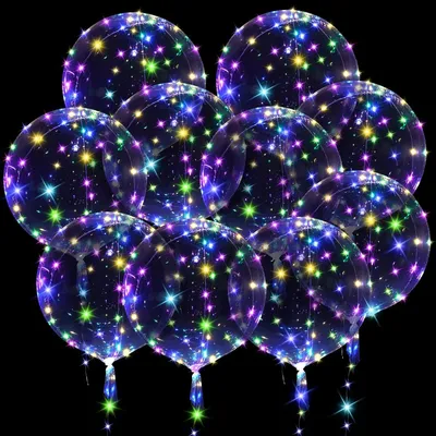 Productafbeelding van Oplichtende led-ballonnen - 10 verpakkingen 61 cm transparante herbruikbare led-bobo-ballonnen voor Valentijnsdag - Bruiloft - Kerstmis