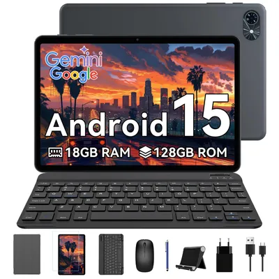Zenva T80 Android 15 Tablet 10 Zoll, 6GB RAM + 128GB ROM, 5G WiFi, Gemini Al,6000mAh. Perfekt für Gaming mit Dual-Kamera, BT5.0, O1TG & Type-C.