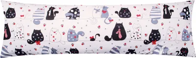 Produktbild von Baumwoll Renforcé Seitenschläferkissen Bezug 40x145cm - Katzen mit Pfoten, Sternen und Herzen - 100% Baumwolle Stillkissenbezug (KY-Katze)