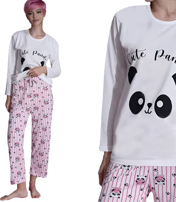 Produktbild von Damen Schlafanzug langer Pyjama Nachtanzug 100% Baumwolle Neti PD00094, Weiß, 2XL