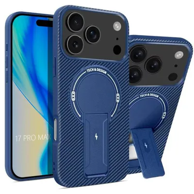 Image de Coque pour iPhone 17 Pro Max, Protection Silicone Souple avec Cercle Magnétique et Support - Bleu