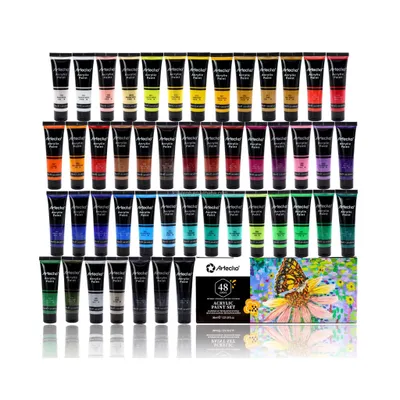 Produktbild von Artecho Acrylfarben Set 48 x 36 ml Tuben – wasserfest & schnelltrocknend, kräftige Farben für Papier, Leinwand, Holz & Stein