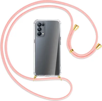 Produktbild von Handykette Backcover-Schutzhülle mit Band (Metall goldfarben) für Oppo Reno5 Pro 5G - rosa