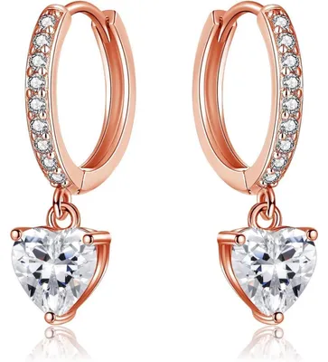 Produktbild von Ohrringe Hängend Damen Mädchen Silber 925 Creolen mit Zirkonia Herzanhänger Rosegold 16x26mm