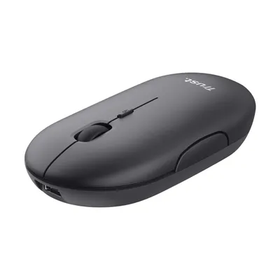 Produktbild von Trust Puck Wiederaufladbare Kabellose Maus, Bluetooth und 2.4 GHz Verbindung via USB-Mikroempfänger, DPI Einstellbar 800/1200/1600, Ergonomisch, Funkmaus für PC/Mac/Computer/Laptop/MacBook - Schwarz
