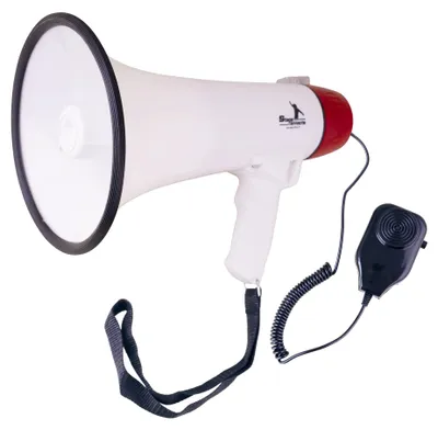 Produktbild von Megafon 30 x 20 cm Weiß Rot mit Aufnahmefunktion, Alarm, Musikwiedergabe, 45 dB, 20/30 W