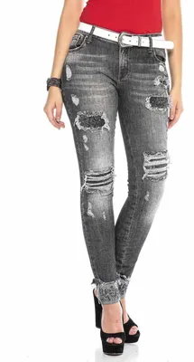 Produktbild von WD420 Damen Röhrenjeans mit Destroyed-Elementen