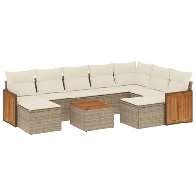 Produktbild von 10-tlg. Garten-Sofagarnitur mit Kissen Beige Poly Rattan
