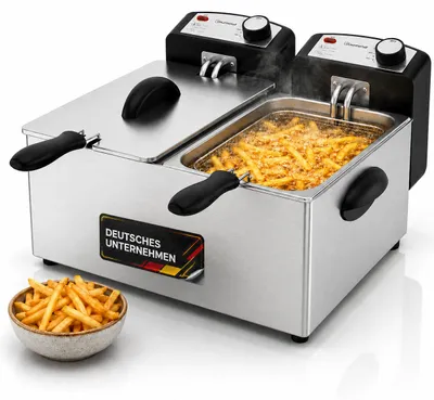 Produktbild von Sommertal DF3600 Doppel Fritteuse mit Öl 2x 3L 2x 1800W – Edelstahl Fritteuse mit 2 getrennten Heizkreisen | Fritteuse mit Fett 130–200°C, KI-generiertes Bild