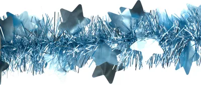 Produktbild von Weihnachtsgirlande Lametta mit großen Sternen 9cm x 2m hellblau matt