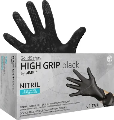 Produktbild von High Grip Einmalhandschuh aus Nitril, schwarz, SolidSafety XXL