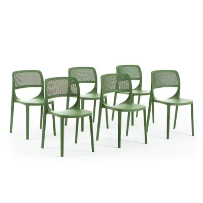 Image de Lot de 6 chaises en résine de verre renforcée, design classique, empilables pour l'extérieur, jardin, bar, restaurant, cuisine - Erika - Vert