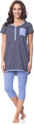 Produktbild von Be Mammy Damen Kurzarm Pyjama mit Stillfunktion BE20-177 (Marine-Sterne-Blau, S)
