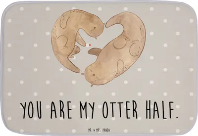 Produktbild von Mr. & Mrs. Panda Badezimmerteppich Otter Herz - Grau Pastell - Geschenk, badezimmermatte, Badezimmer Matte, Paar, Badematte, Badteppich, Liebe, läufer, Jahrestag