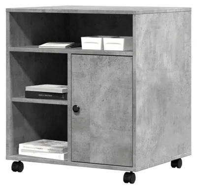 Produktbild von Druckerwagen mit Rollen, Bürobox, Halterung für Drucker, mobiler Möbelwagen, Betongrau, 60 x 50 x 67 cm