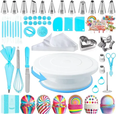 Produktbild von Torten Zubehör, Backzubehör, Tortenplatte Drehbar, Backset, Tortendrehteller, Spritztüllen Set (255 Stück)