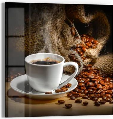 Produktbild von DEQORI Glasbild Echtglas 30x30 cm 'Bildlicher Kaffeegenuss' Wandbild Bild modern Deko