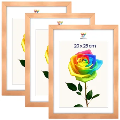 Obrázok produktu pre MG Design, sada 3 kusov rámov na fotografie, 20 x 25 cm – rámy na fotografie s prírodným dreveným rámom a nárazuvzdorným akrylovým sklom, vhodné na zavesenie aj na postavenie (vertikálne aj horizontálne)