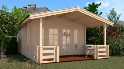 Produktbild von WEKA 137.3838.44.00 Premium Gartenhaus/Blockbohlenhaus Tegernsee 3 Vordach/Terasse (200 cm/200cm)/Doppeltür/Doppelfenster ; Größe: 2 ; Farbgebung: Naturbelassen ; Wandstärke: 45 mm ; Maße (LxBxH): 580 cm x 380 cm x 262 cm ; Seitenwandhöhe: 210 cm