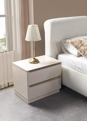 Image de Table de chevet, style moderne, couleur blanche, neuve, pratique et confortable, idéale pour la chambre à coucher