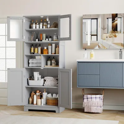 Immagine prodotto di Armadio contenitore - Mobiletto da bagno - Mobiletto da cucina - Contenitore - Mobile contenitore - Grigio - MDF e legno