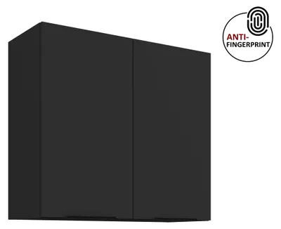 Produktbild von Küchen Hängeschrank 80 cm ARIA Schwarz ultra matt + Schwarz matt, hochwertige Fronten mit Anti Fingerprint Beschichtung Küchenzeile Küchenblock