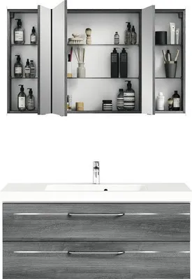 Produktbild von Pelipal Badmöbel-Set Sunline 108 BxHxT 122 x 200 x 50,8 cm Frontfarbe graphit struktur quer mit Waschtisch Mineralguss w