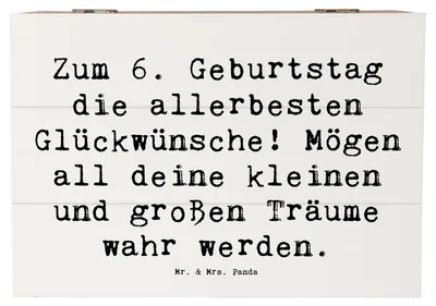 Produktbild von Mr. & Mrs. Panda Box Spruch 6. Geburtstag Glückwünsche 22 x 15 cm - Weiß - Geschenk, fotobox, Alter, Aufbewahrungskiste, Geburtstagsgeschenk, Feiern, Happy Birthday
