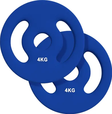Produktbild von 2 x 4 kg Gewichtsplatten mit Griffen für Heimfitnessstudio, Krafttraining, Blau