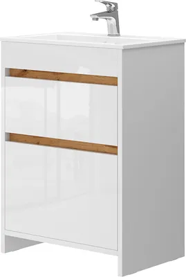 Obrázek produktu pro Koupelnový nábytek Vicco Detmold Bílý vysoký lesk/zlatý dub power 2 díly, spodní skříňka 60 cm, Model 40059