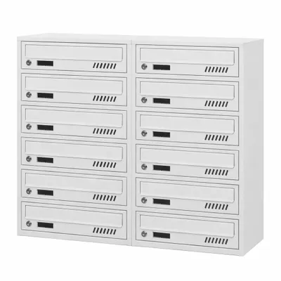 Productafbeelding van Brievenbus met 12 compartimenten, grijs RAL 7035, diepte 25 cm, wandmontage 2 sleutels