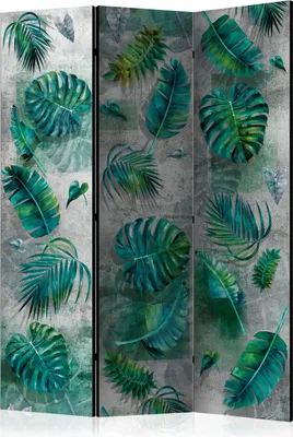 Produktbild von 3-teiliger Doppelseitiger Vlies Paravent - Modernist Jungle 135x172 cm Blätter b-A-0445-z-b