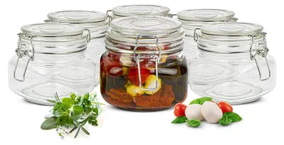 Zdjęcie produktu dla 6 x Słoiki 500 ml z zamknięciem na klips - Kwadratowe słoiki