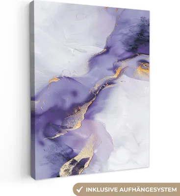 Produktbild von MuchoWow® - Leinwandbilder - Lila - Modern - Marmor - Abstrakt, Wandbild, Wanddeko Bilder Wohnzimmer, 90x120 cm