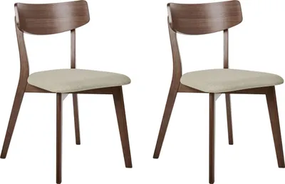 Produktbild von BELIANI Esszimmerstühle 2er Set Beige u. Braun Stoffbezug Gepolstert mit Holzbeinen ohne Armlehnen Retro-Design Stuhl mit Polstersitz für Esstisch