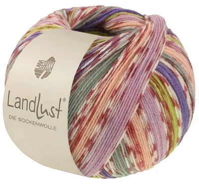 Produktbild von Lana Grossa - Landlust die Sockenwolle 0826 pfirsich flieder frühlingsgrün violett grau creme terrakotta gestreift
