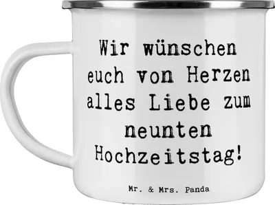 Produktbild von Mr. & Mrs. Panda Reisebecher Spruch 9. Hochzeitstag Keramikhochzeit - Weiß - Geschenk, Teetasse, Partnerschaft, Zweisamkeit, Heiraten, Pott, Liebe feiern, Geschenke